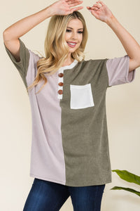 Celeste Ribbed Color Block Short Sleeve T-Shirt