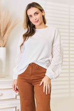 Load image into Gallery viewer, Double Take Eyelet Dropped Shoulder Round Neck Blouse