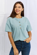 Load image into Gallery viewer, Heimish Made For You 1/4 Button Down Waffle Top in Blue