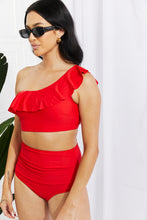 Load image into Gallery viewer, Marina West Swim Seaside Romance Ruffle One-Shoulder Bikini in Red