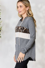 Load image into Gallery viewer, BiBi Leopard Color Block Drawstring Hoodie