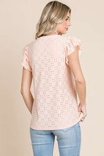 Load image into Gallery viewer, Culture Code Eyelet Round Neck Ruffled Cap Sleeve Top