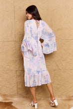Load image into Gallery viewer, OneTheLand Take Me With You Floral Bell Sleeve Midi Dress in Blue