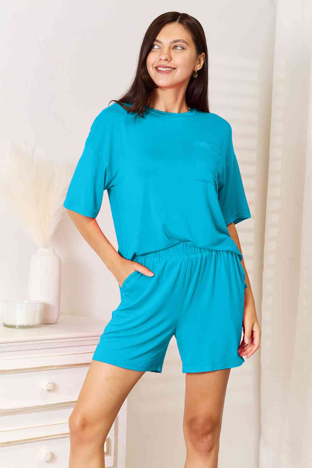 Basic Bae Soft Rayon Half Sleeve Top and Shorts Set