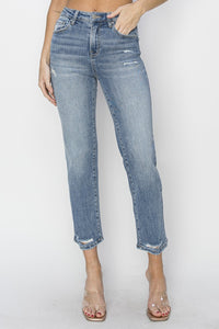 RISEN High Waist Distressed Cropped Jeans