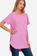 Load image into Gallery viewer, Zenana Slit Round Neck Short Sleeve Waffle Top