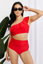 Load image into Gallery viewer, Marina West Swim Seaside Romance Ruffle One-Shoulder Bikini in Red