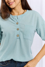 Load image into Gallery viewer, Heimish Made For You 1/4 Button Down Waffle Top in Blue