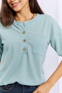 Heimish Made For You 1/4 Button Down Waffle Top in Blue