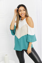 Load image into Gallery viewer, Hailey &amp; Co Full Size Color Block Cold-Shoulder Blouse