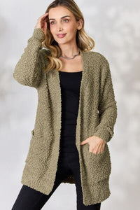 Zenana Falling For You Open Front Popcorn Cardigan