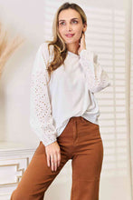 Load image into Gallery viewer, Double Take Eyelet Dropped Shoulder Round Neck Blouse