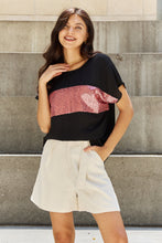 Load image into Gallery viewer, Sew In Love Shine Bright Center Mesh Sequin Top in Black/Mauve