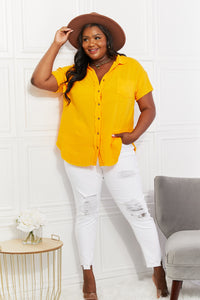 Zenana Summer Breeze Gauze Short Sleeve Shirt in Mustard