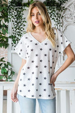 Load image into Gallery viewer, Heimish Star Print Short Sleeve V-Neck Waffle Knit T-Shirt