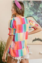 Load image into Gallery viewer, BiBi Color Block Smocked Short Sleeve Blouse