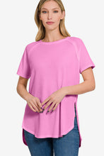 Load image into Gallery viewer, Zenana Slit Round Neck Short Sleeve Waffle Top