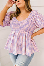 Load image into Gallery viewer, Davi &amp; Dani Youthful Days Gingham Smocked Babydoll Top