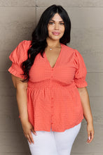 Load image into Gallery viewer, Culture Code Whimsical Wonders V-Neck Puff Sleeve Button Down Top