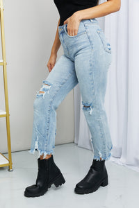 RISEN Distressed Fringe Hem Cropped Jeans