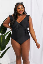 Load image into Gallery viewer, Marina West Swim Float On Ruffle Faux Wrap One-Piece in Black