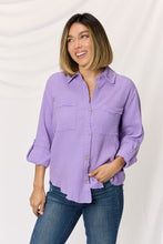 Load image into Gallery viewer, Zenana Texture Button Up Raw Hem Long Sleeve Shirt