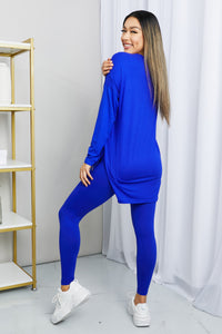 Zenana Ready to Relax Brushed Microfiber Loungewear Set in Bright Blue