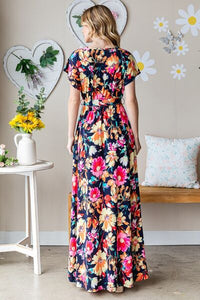 Heimish Floral Surplice Tie Waist Maxi Dress