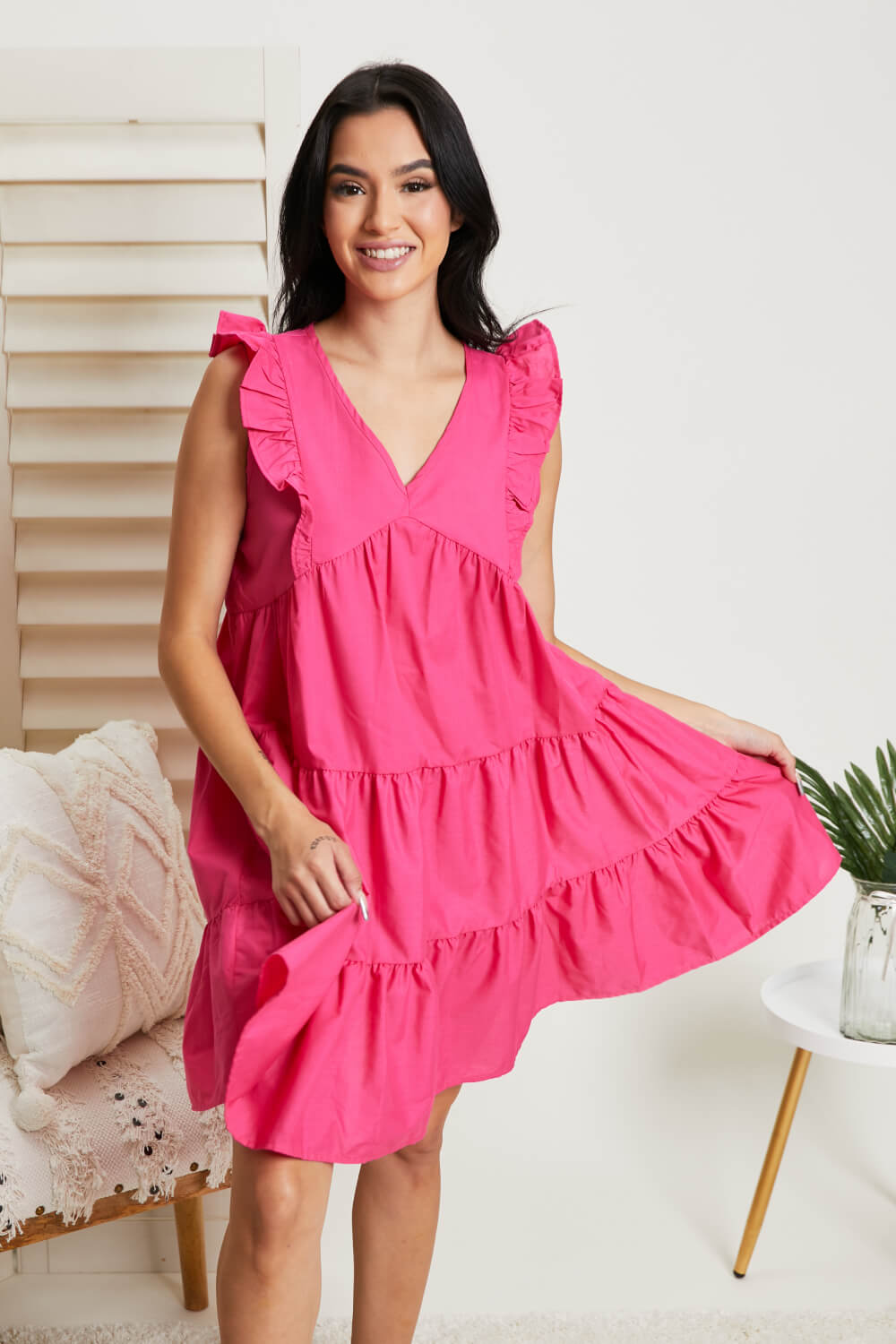 Hailey & Co Champs Elysees Tiered Dress in Fuchsia