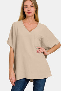 Zenana Texture V-Neck Short Sleeve Top