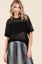 Load image into Gallery viewer, GeeGee Round Neck Drop Shoulder Mesh Glitter Top