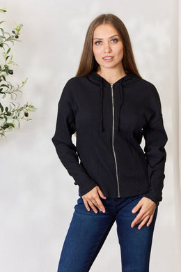 Culture Code Ribbed Zip Up Drawstring Hooded Jacket