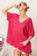 Load image into Gallery viewer, BiBi Distressed Hem V-Neck Slit Sweater