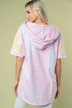 Load image into Gallery viewer, White Birch Striped Short Sleeve Drawstring Hooded Top