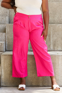 And The Why In The Mix Pleated Detail Linen Pants in Hot Pink