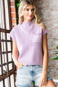 First Love Mock Neck Cap Sleeve Knit Top