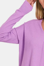 Load image into Gallery viewer, Zenana Slit V-Neck Dropped Shoulder Sweater
