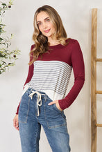 Load image into Gallery viewer, e.Luna Striped Contrast Long Sleeve Blouse