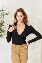 Load image into Gallery viewer, Culture Code Ribbed Surplice Cold Shoulder Top