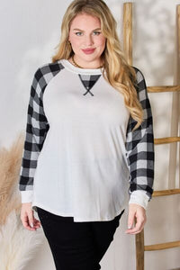 Hailey & Co Plaid Raglan Sleeve Round Neck Blouse