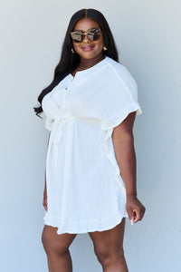 Ninexis Out Of Time Ruffle Hem Dress with Drawstring Waistband in White