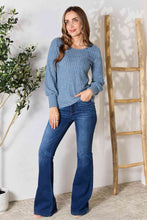 Load image into Gallery viewer, Double Take Ribbed Round Neck Lantern Sleeve Blouse