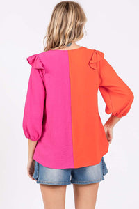 GeeGee Ruffle Trim Contrast Blouse