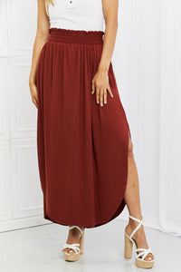 Zenana It's My Time Side Scoop Scrunch Skirt in Dark Rust