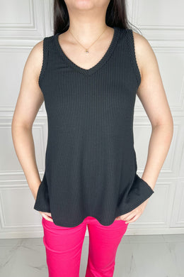 Blumin Apparel Chance of Sun Ribbed V-Neck Tank in Black