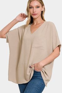 Zenana Texture V-Neck Short Sleeve Top