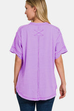 Load image into Gallery viewer, Zenana Exposed Seam Half Button Short Sleeve Top