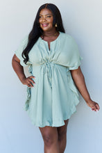 Load image into Gallery viewer, Ninexis Out Of Time Ruffle Hem Dress with Drawstring Waistband in Light Sage