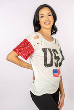 Load image into Gallery viewer, BiBi USA Sequin Graphic Distressed Tee