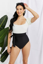 Load image into Gallery viewer, Marina West Swim Salty Air Puff Sleeve One-Piece in Cream/Black